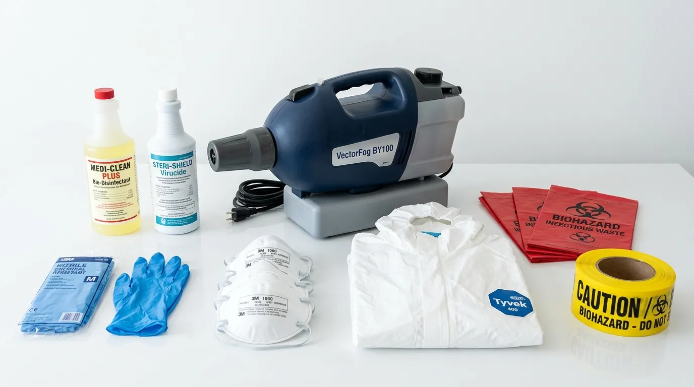 Professional biohazard remediation crew working in Oak Brook